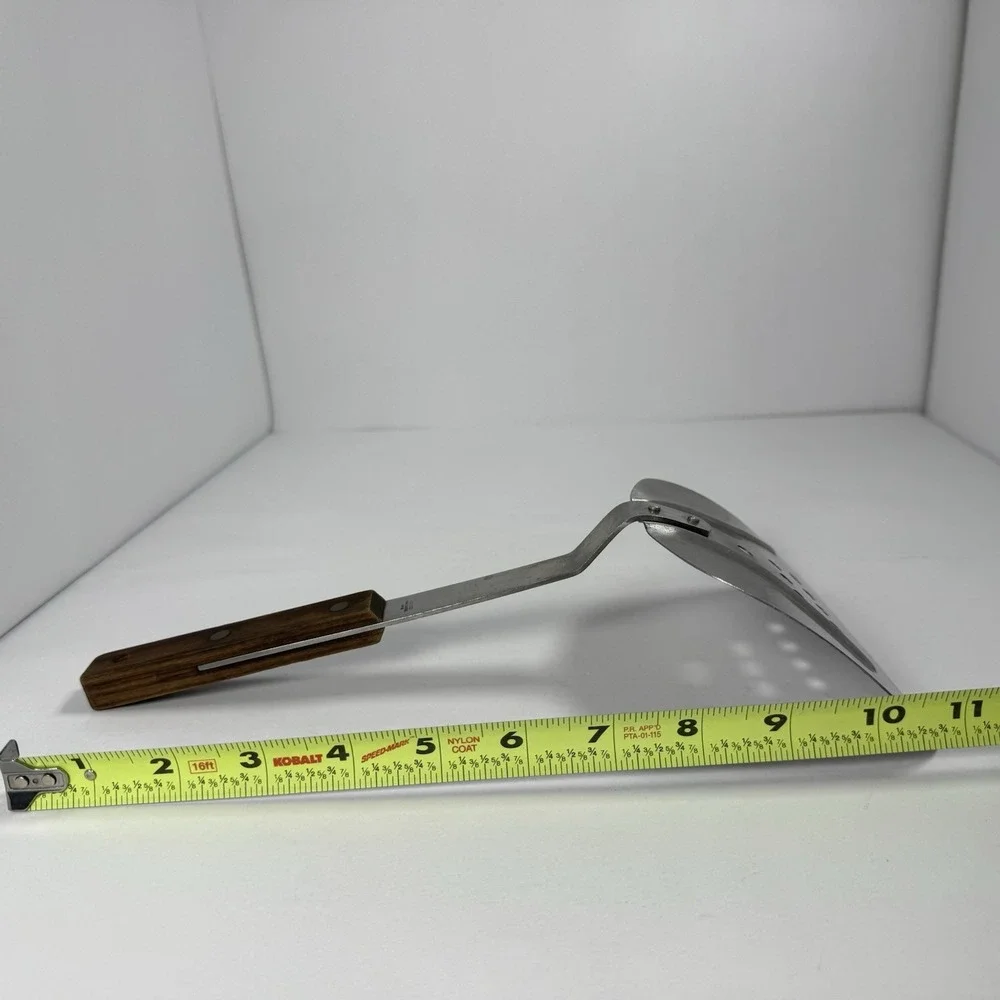 Vintage Vernco Stainless Steel Slotted Spatula Serrated Edge Wood Handle Japan